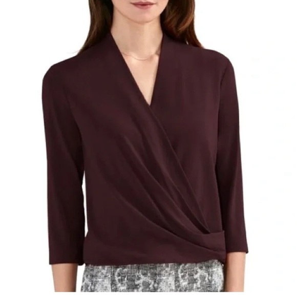 MM Lafleur Deneuve Faux Wrap Top Womens XS Stretch Quiet Luxury Old Money Office - Picture 2 of 10